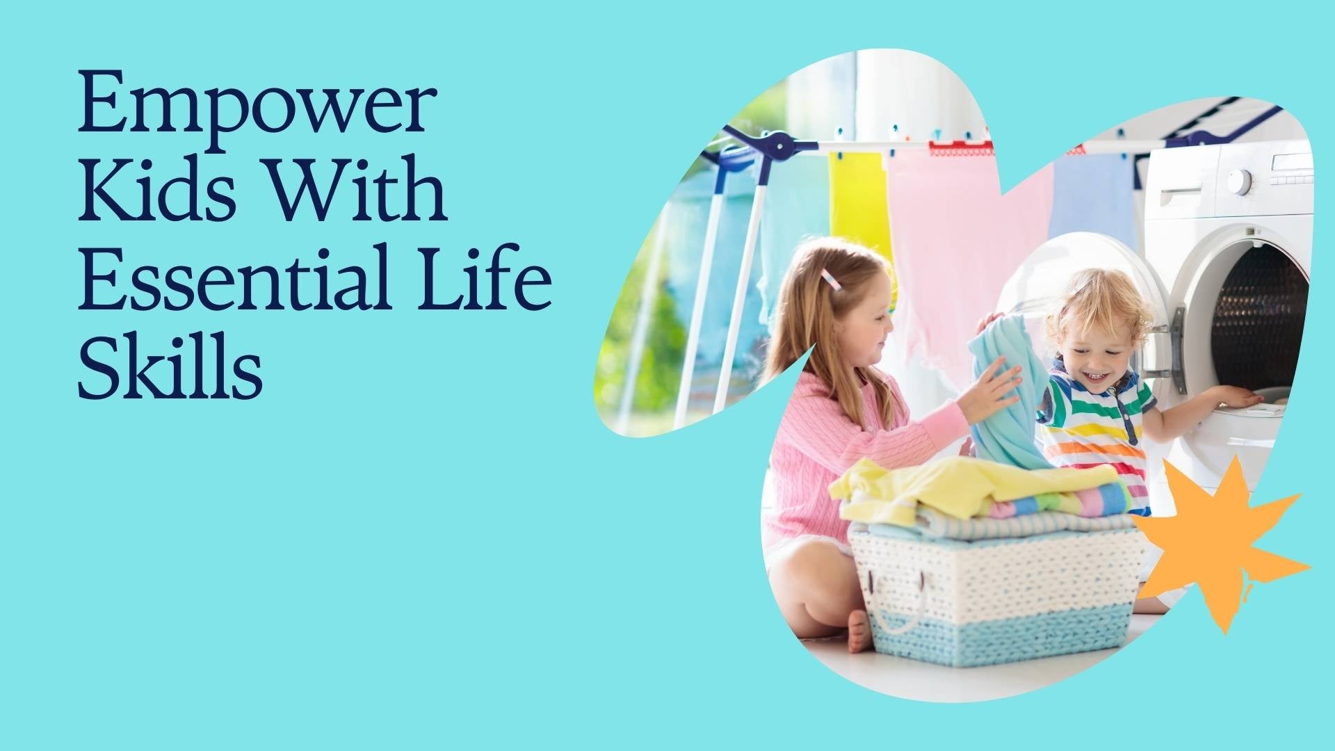 two kids folding clothes into a laundry basket